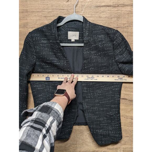 Ann Taylor Loft Blazer Wmns Sz 6 Tweed Black White Open Front Work Preppy - Picture 7 of 8